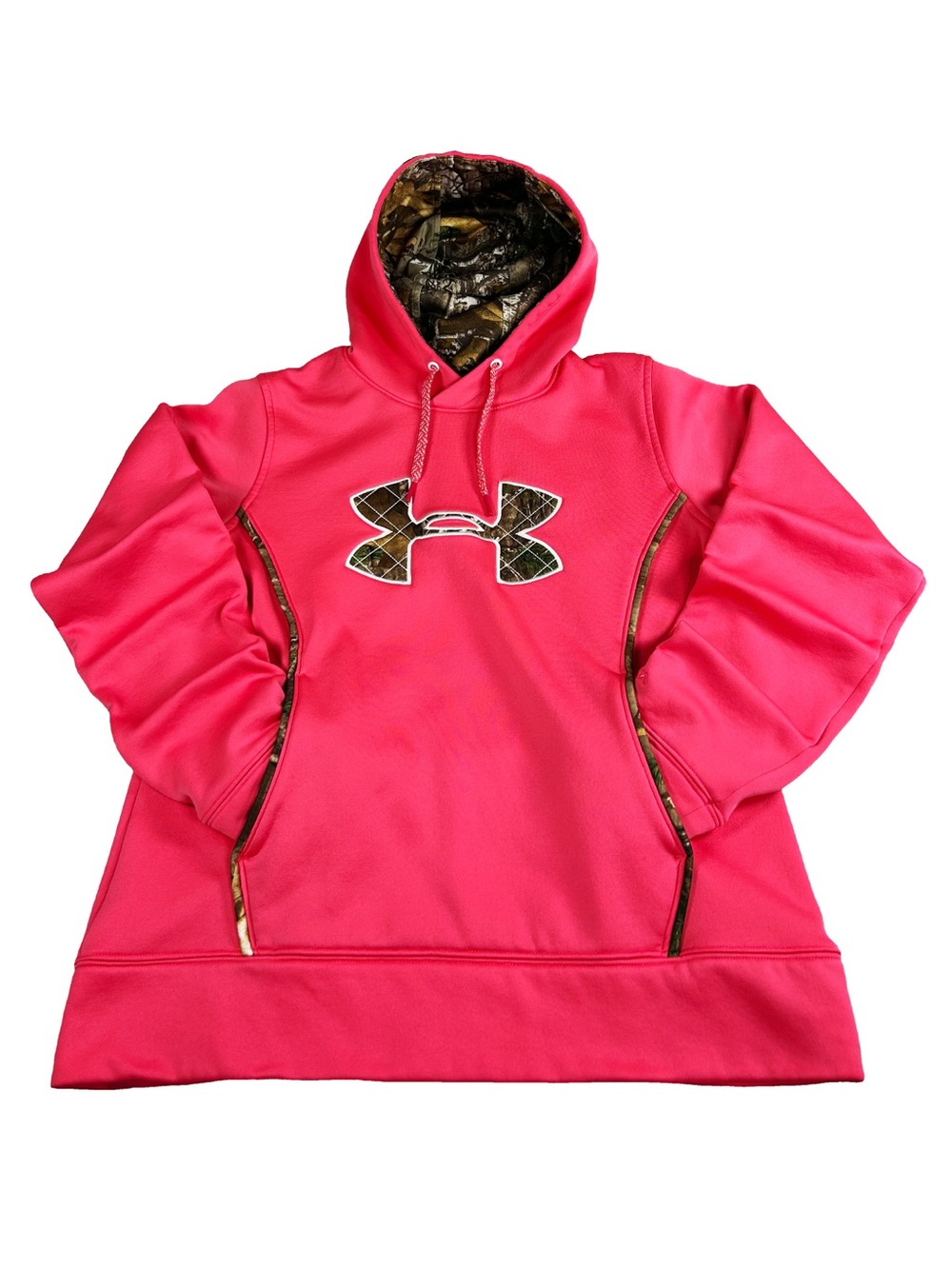 Under Armour Pink Camo Logo Hoodie Women’s Medium ColdGear Pullover Sweatshirt